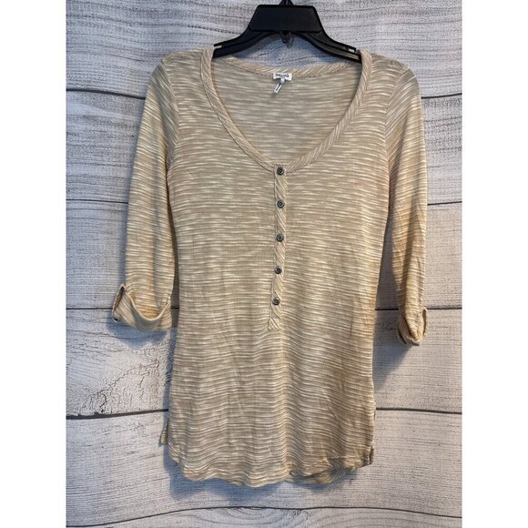 Splendid Small Beige Striped 3/4 Sleeve Henley Top Size S - Picture 1 of 3
